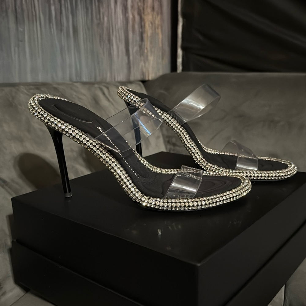 Alexander Wang Kira Crystal Embellished Slide Sandal Black Size 37